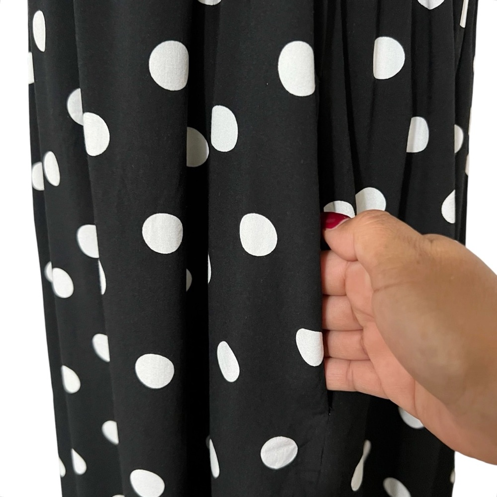 Ava & Viv Women's Black & White Polka Flutter Short Sleeve Midi Dress 3x - Picture 10 of 12